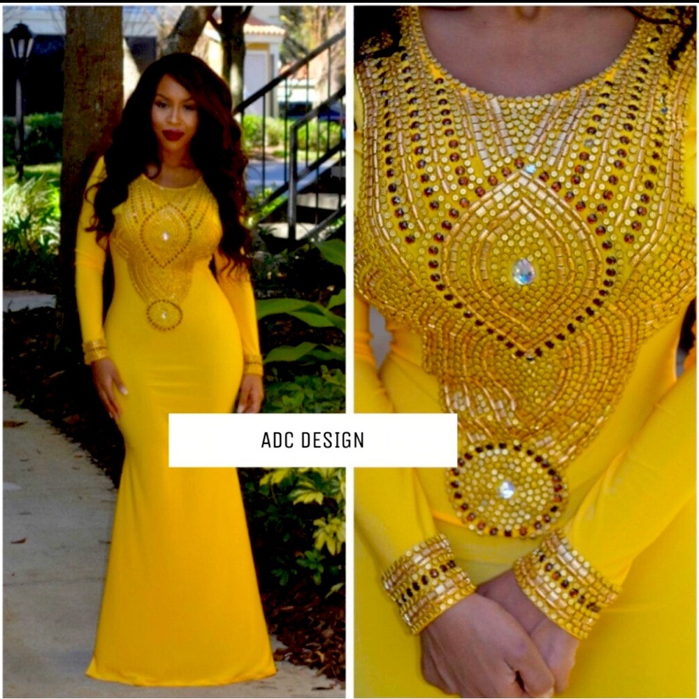 Yellow beaded dress XL